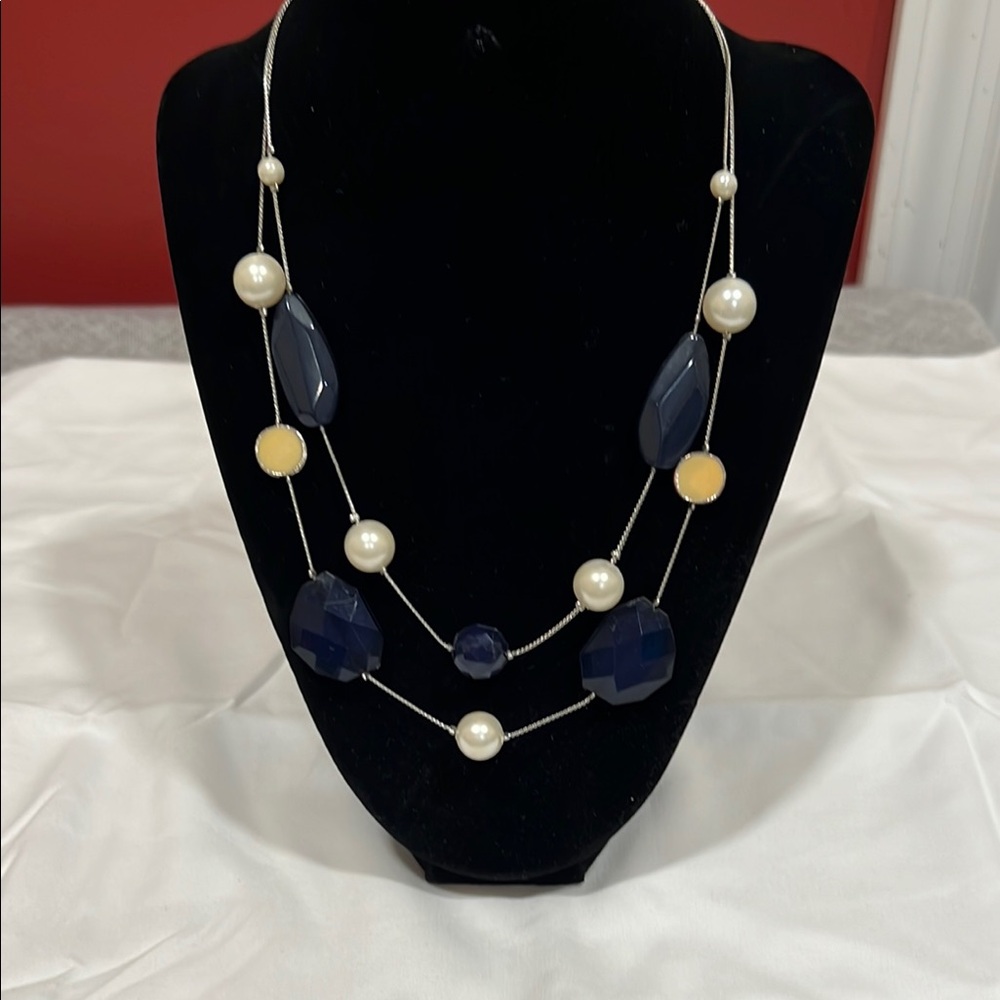 New York and Company silver tone Elegant Blue and Pearl Necklace